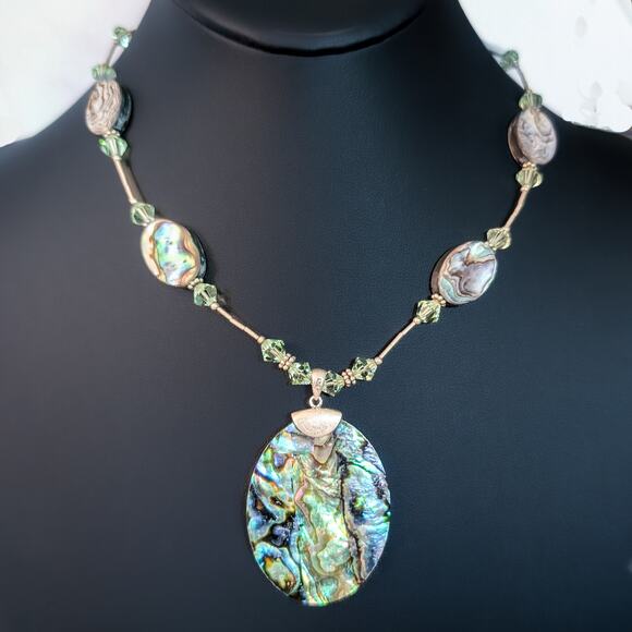 Stunning Statement Abalone & 925 Sterling Silver Pendant Necklace - Picture 1 of 6